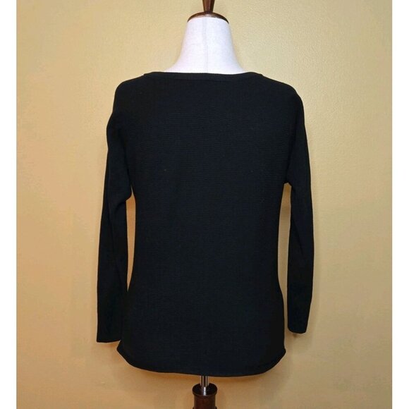 Cable and Gauge Black Knit Zippered Cardigan Womens Medium Rayon Ribbed - Picture 2 of 9